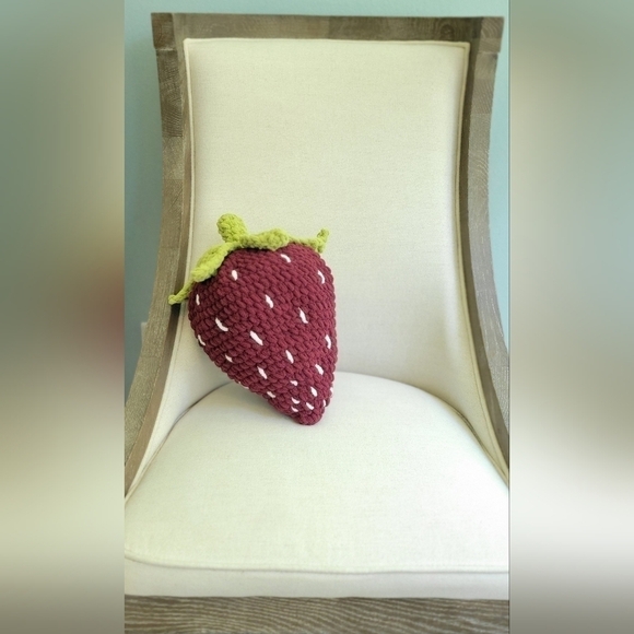 New Handmade Deep Red Crochet Strawberry Plushie Pillow - Picture 1 of 5